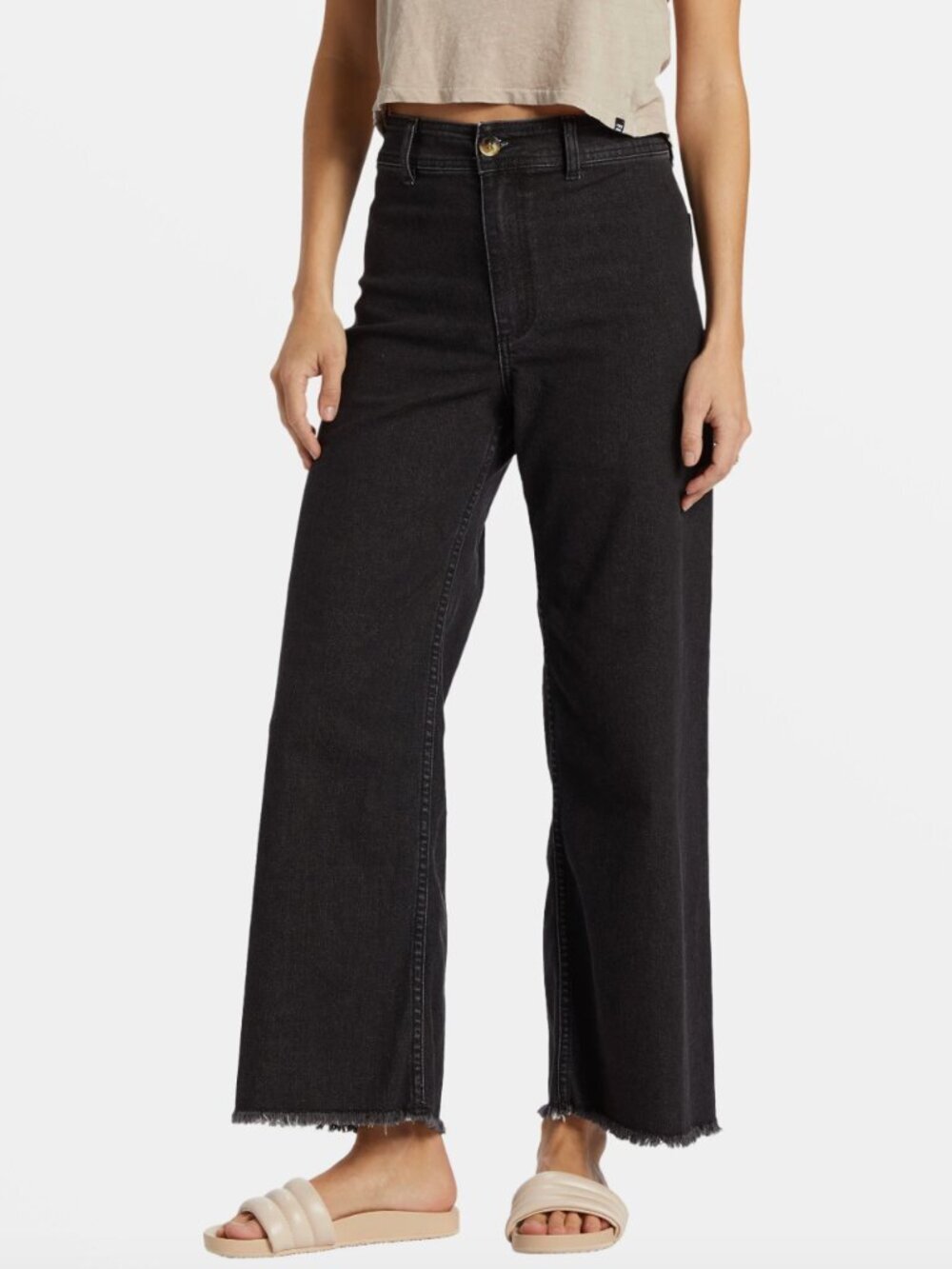 Billabong Free Fall Wide Leg Jeans NWT Black Raw Hem High Rise 31